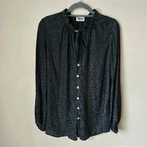Show Me Your MuMu Navy Blue Black Leopard Print Long Sleeve Blouse Size Small - Picture 2 of 7